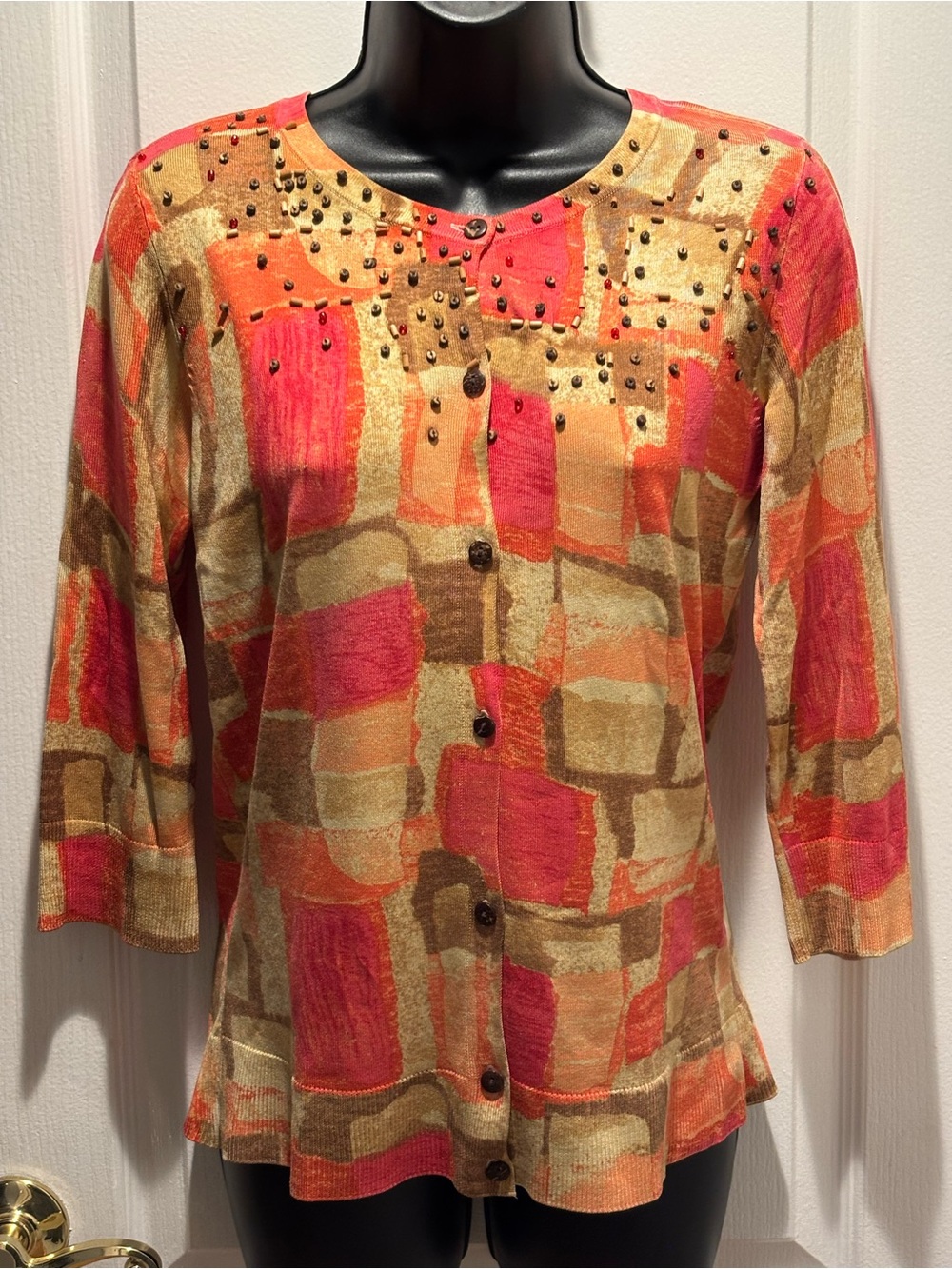 Chico's Multicolor Silk Blend Earth Tones Cardigan Sweater Chico’s size 0 or 4